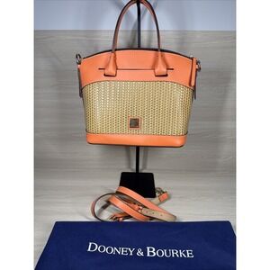 Dooney & Bourke Beacon Coral Orange Tan Woven‎ Domed Satchel Crossbody